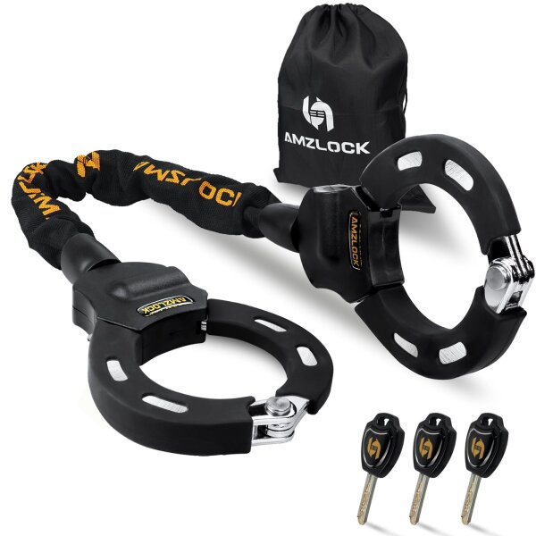 AMZLOCK E Scooter Schloss mit Silikonschutz 8mm gehärtete Kette Gelb 75cm Länge.