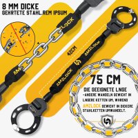 AMZLOCK E Scooter Schloss mit Silikonschutz 8mm gehärtete Kette Gelb 75cm Länge.