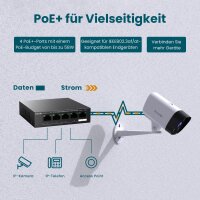 Tenda PoE Switch 5-Port Gigabit Ethernet LAN Switch mit 4 PoE+ Ports (58W, VLAN,