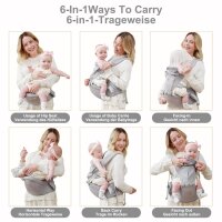 GROWNSY Advanced 6-in-1 Babytrage Ergonomisch Grau Baumwolle Komfort für Babyträ