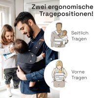 Ergonomische Marsupi Babytrage aus atmungsaktivem Baumwoll-Leinen Gewebe Grau 15