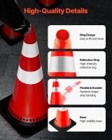 VEVOR Sicherheitskegel, 75 x 37 x 37 cm Verkehrskegel, orangefarbene PVC-Baukege