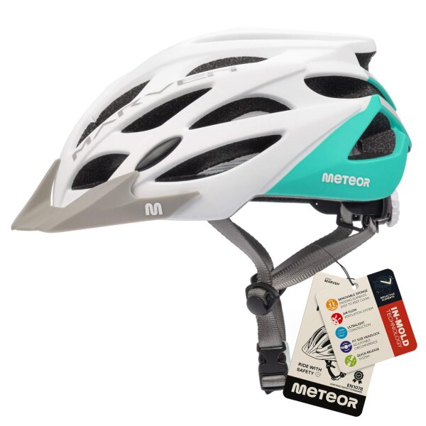 meteor MARVEN Fahrradhelm Weiß Mint für Damen Herren Kinder MTB Rollerhelm Gr. S